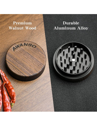 Molino de Especias Manual Awanso de Madera de Nogal 6.35 cm