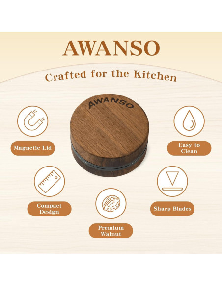 Molino de Especias Manual Awanso de Madera de Nogal 6.35 cm