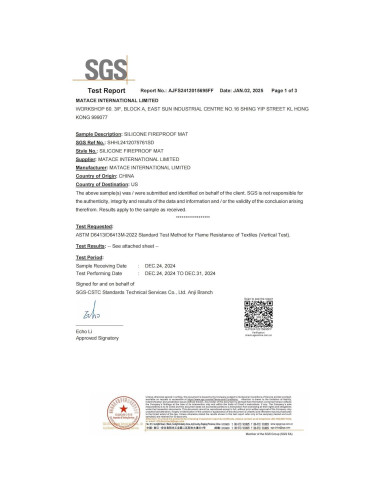 Alfombrilla Ignífuga Matace 60x40 cm para Parrilla BBQ