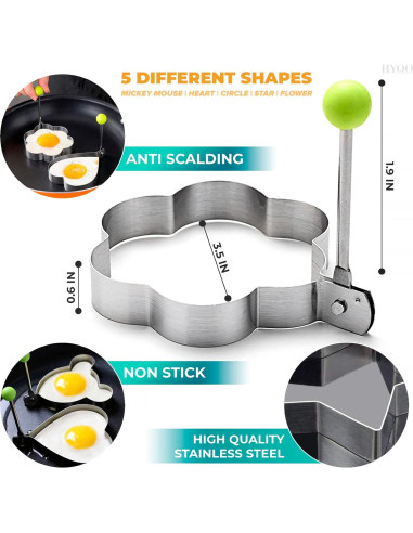 5 Moldes de Acero Inoxidable para Pancakes y Huevos