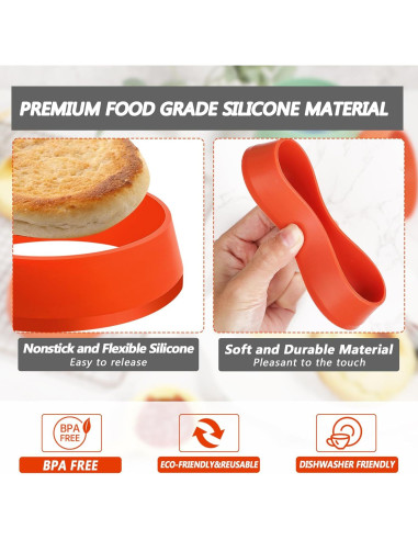 KOLUTI Juego de 6 Anillos de Silicona Antiadherente 8 cm