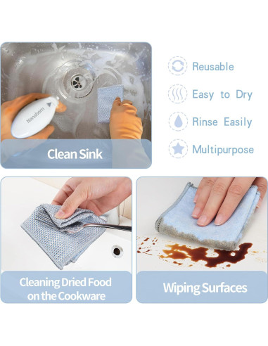 Trapo de Lavado de Platos Nanaborn 10 Piezas Azul Sin Rayones