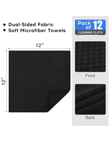 Kitinjoy Paño de Microfibra 12 Unidades 30x30 cm Negro
