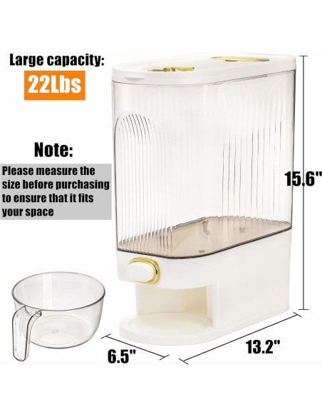 Dispensador de Arroz Cididu 22 lbs Transparente con Taza Medidora