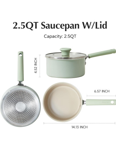 Cacerola Antiadherente Cerámica Redchef 2.5QT Verde