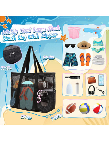 Bolsa de Playa de Malla Tagitary Grande Impermeable 39x20x44cm