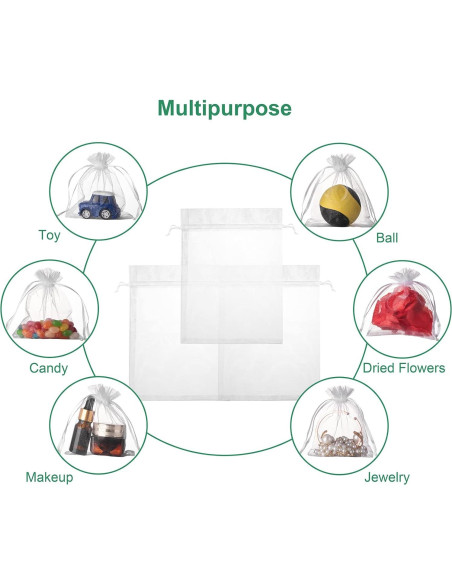 100 Bolsas de Organza Blancas 7,62x10,16 cm FloraSea