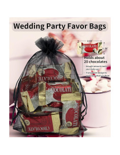 100 Bolsas de Organza Negras 13x18 cm con Cierre de Cuerda 2