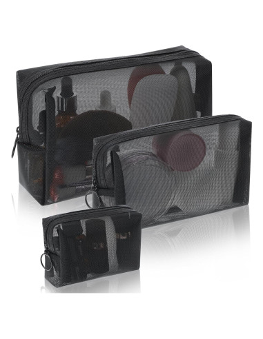Set 3 Bolsas de Maquillaje de Malla Wanmu - Negro