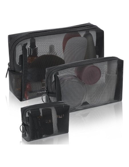 Set 3 Bolsas de Maquillaje de Malla Wanmu - Negro