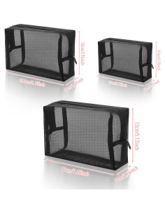 Set 3 Bolsas de Maquillaje de Malla Wanmu - Negro 2