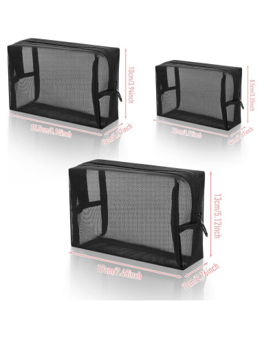 Set 3 Bolsas de Maquillaje de Malla Wanmu - Negro