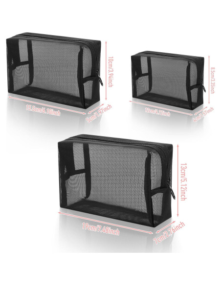 Set 3 Bolsas de Maquillaje de Malla Wanmu - Negro