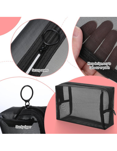 Set 3 Bolsas de Maquillaje de Malla Wanmu - Negro