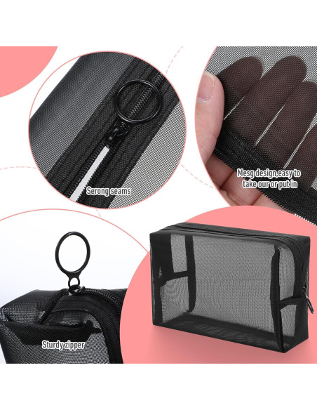 Set 3 Bolsas de Maquillaje de Malla Wanmu - Negro
