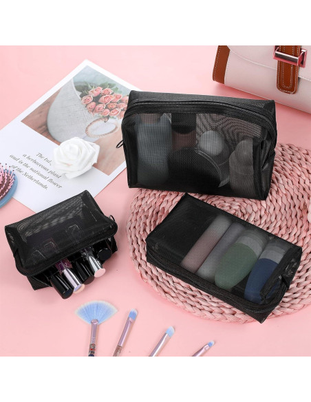 Set 3 Bolsas de Maquillaje de Malla Wanmu - Negro