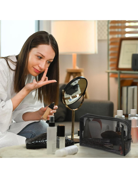 Set 3 Bolsas de Maquillaje de Malla Wanmu - Negro