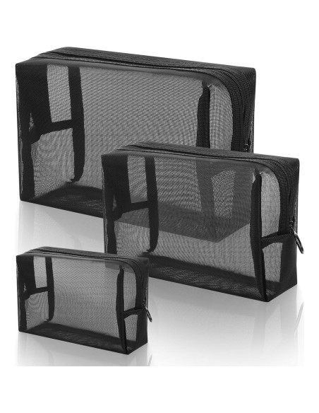 Set 3 Bolsas de Maquillaje de Malla Wanmu - Negro
