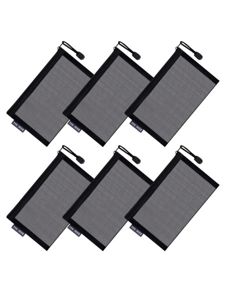 6 Neceseres de Maquillaje Malla Negra Portátiles 11.94x19.56cm