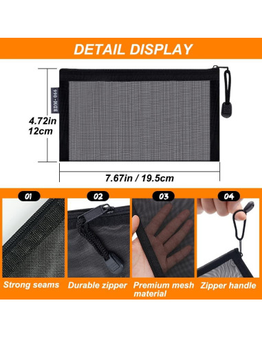 6 Neceseres de Maquillaje Malla Negra Portátiles 11.94x19.56cm