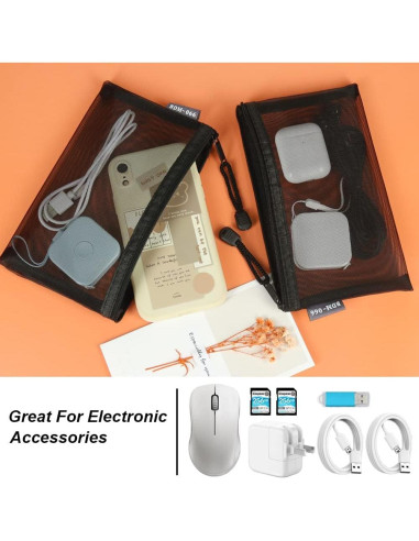 6 Neceseres de Maquillaje Malla Negra Portátiles 11.94x19.56cm