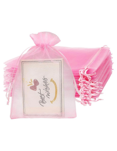 100 Bolsas de Organza Rosa 10x15 cm con Cuerda para Regalos