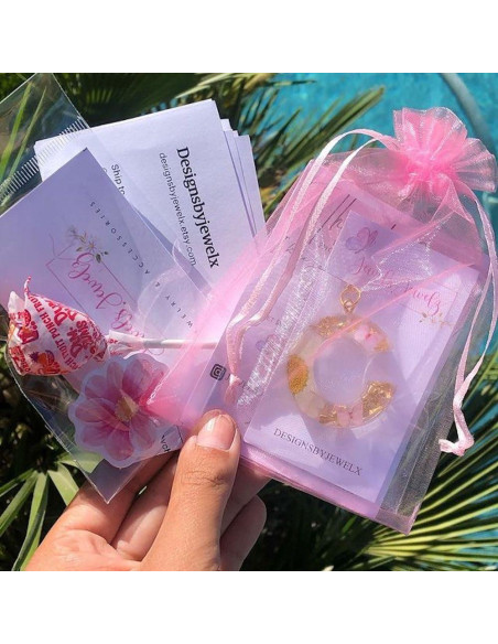 100 Bolsas de Organza Rosa 10x15 cm con Cuerda para Regalos