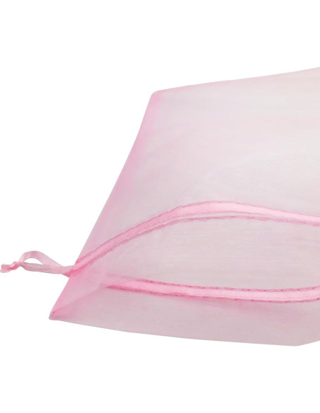 100 Bolsas de Organza Rosa 10x15 cm con Cuerda para Regalos