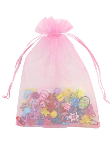 100 Bolsas de Organza Rosa 10x15 cm con Cuerda para Regalos