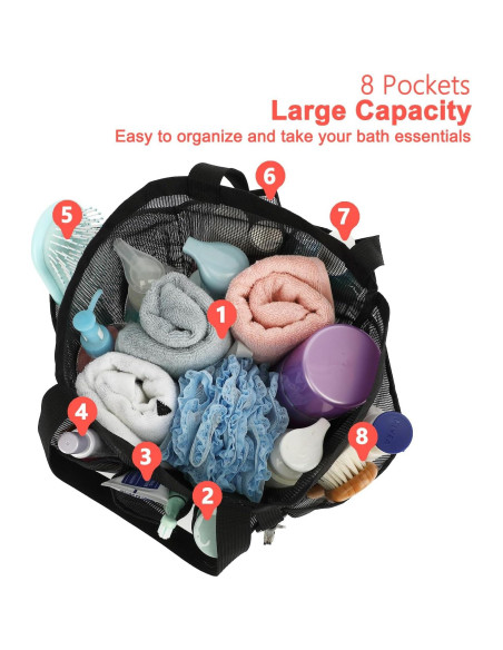 Caddy de Ducha Fammart Portátil con 7 Bolsillos Negros