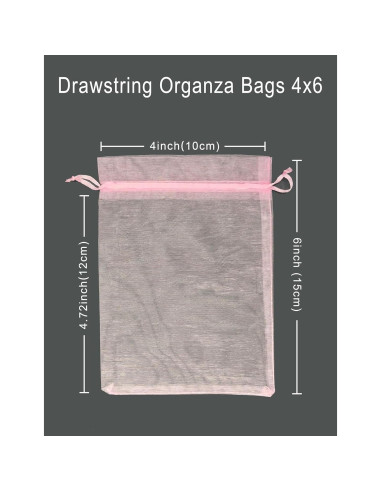 100 Bolsas de Organza Rosa 10x15 cm con Cuerda para Regalos