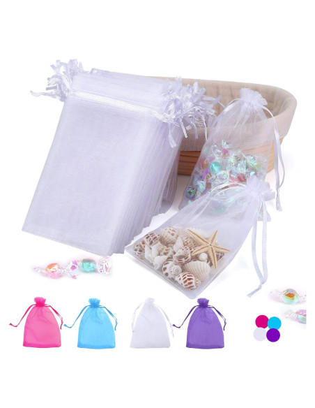 100 Bolsas de Organza 10x15 cm Blancas para Regalos