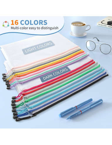 Bolsa de Malla con Cremallera Umriox 32PCS A4 Multicolor