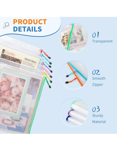 Bolsa de Malla con Cremallera Umriox 32PCS A4 Multicolor