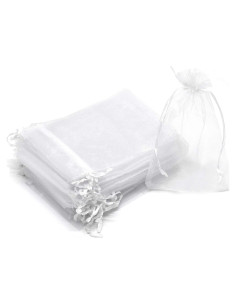 100 Bolsas de Organza Blancas 7x9 cm para Regalos