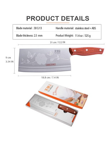 Cuchillo de Hacha de Carne TJ POP 18.8 cm Acero Inoxidable