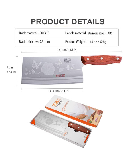 Cuchillo de Hacha de Carne TJ POP 18.8 cm Acero Inoxidable