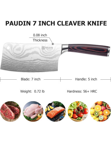 Cuchillo Cleaver PAUDIN 30.4 cm Acero Inoxidable Mango Madera