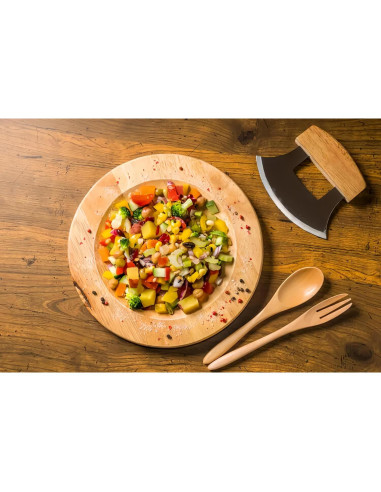 Cuchillo Ulu de Alaska Senvasfa 15,24 cm con soporte de madera