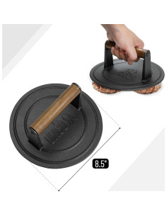 Prensa de Parrilla de Hierro Fundido UNCO 21.6 cm Mango de Madera 2