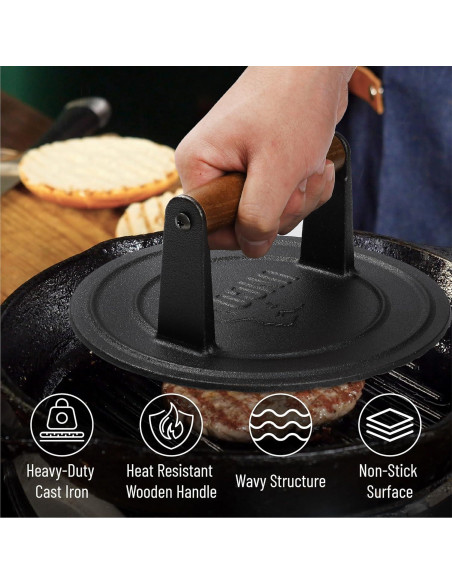 Prensa de Parrilla de Hierro Fundido UNCO 21.6 cm Mango de Madera