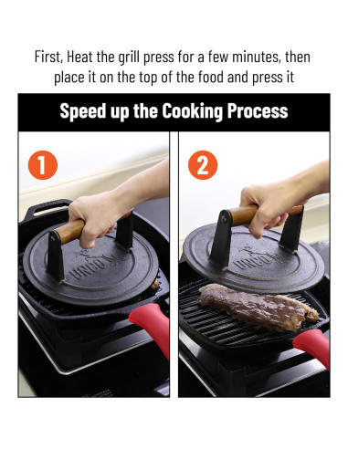 Prensa de Parrilla de Hierro Fundido UNCO 21.6 cm Mango de Madera