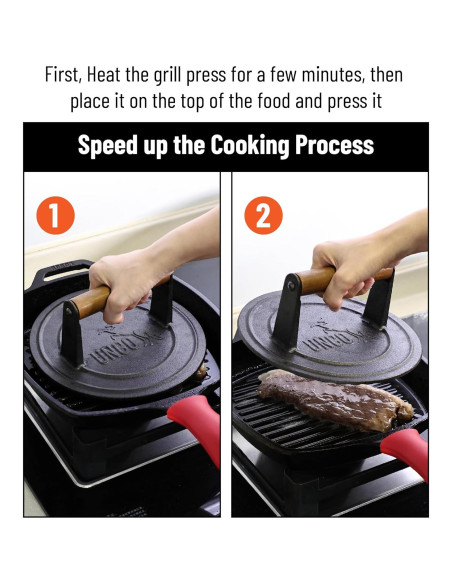 Prensa de Parrilla de Hierro Fundido UNCO 21.6 cm Mango de Madera