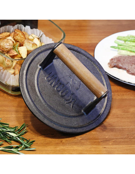 Prensa de Parrilla de Hierro Fundido UNCO 21.6 cm Mango de Madera