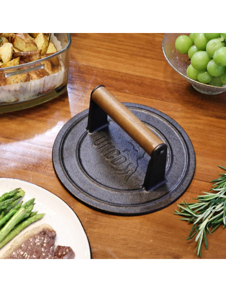 Prensa de Parrilla de Hierro Fundido UNCO 21.6 cm Mango de Madera