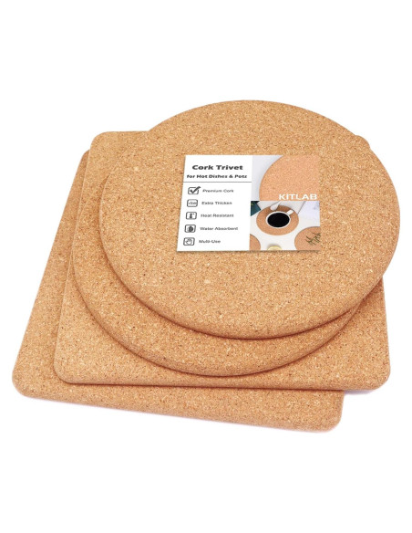 Trivete de Corcho KITLAB 20 cm Resistente al Calor - 4 Pcs