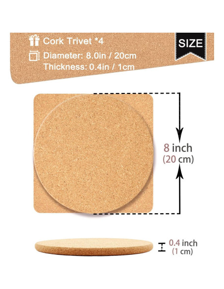 Trivete de Corcho KITLAB 20 cm Resistente al Calor - 4 Pcs