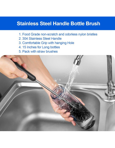 Cepillo Limpiador de Botellas SweeBe con Mango Largo 38 cm