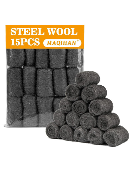 Almohadillas de lana de acero 0000 MAQIHAN 15 piezas 6.5 cm