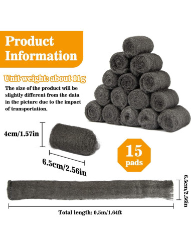 Almohadillas de lana de acero 0000 MAQIHAN 15 piezas 6.5 cm